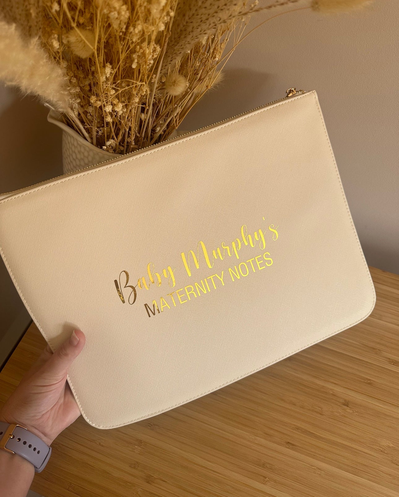 Personalised Pregnancy/Maternity Notes Document Folder | New Baby | Rainbow Baby | Cream, Oyster, Grey, Black |