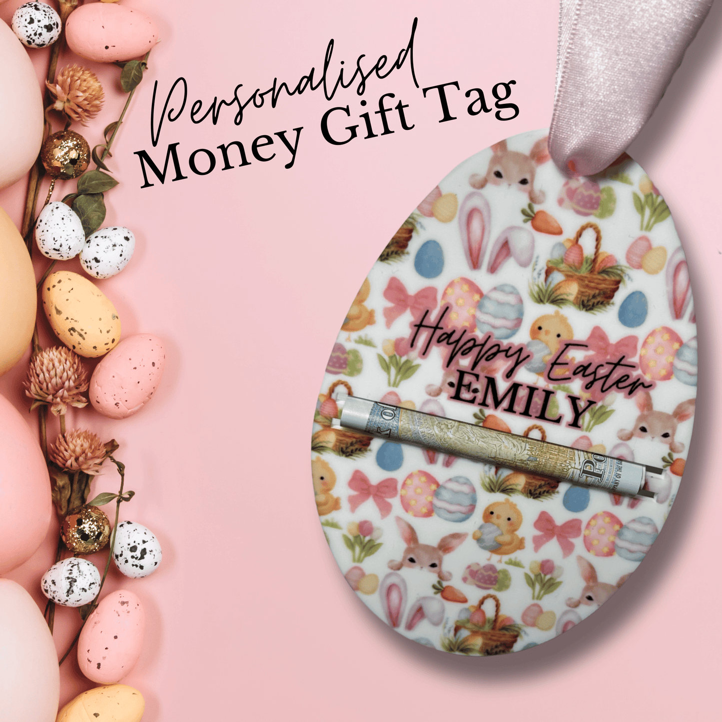 Personalised Acrylic Easter Egg Shape Money Tag