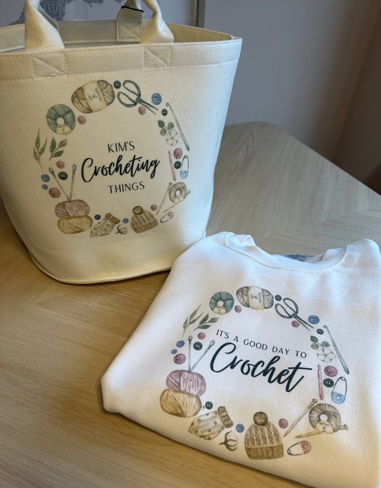 Personalised Crocheting/Knitting Felt Trug | Wool Needle Storage