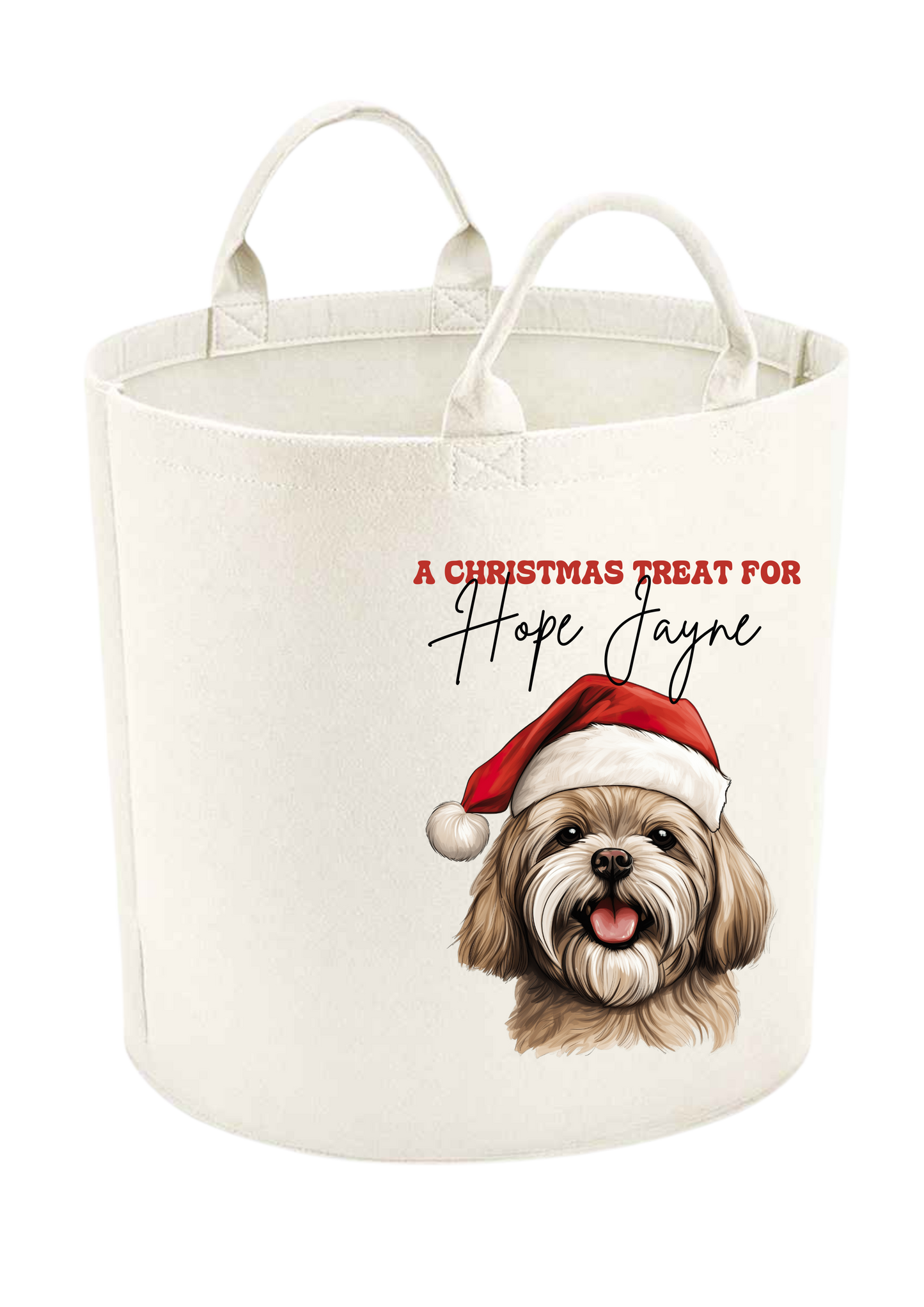 Christmas Santa Hat Dog Felt Present/Toy Trug