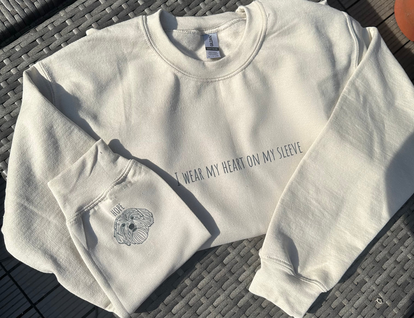'I wear my heart on my sleeve' dog sweatshirt