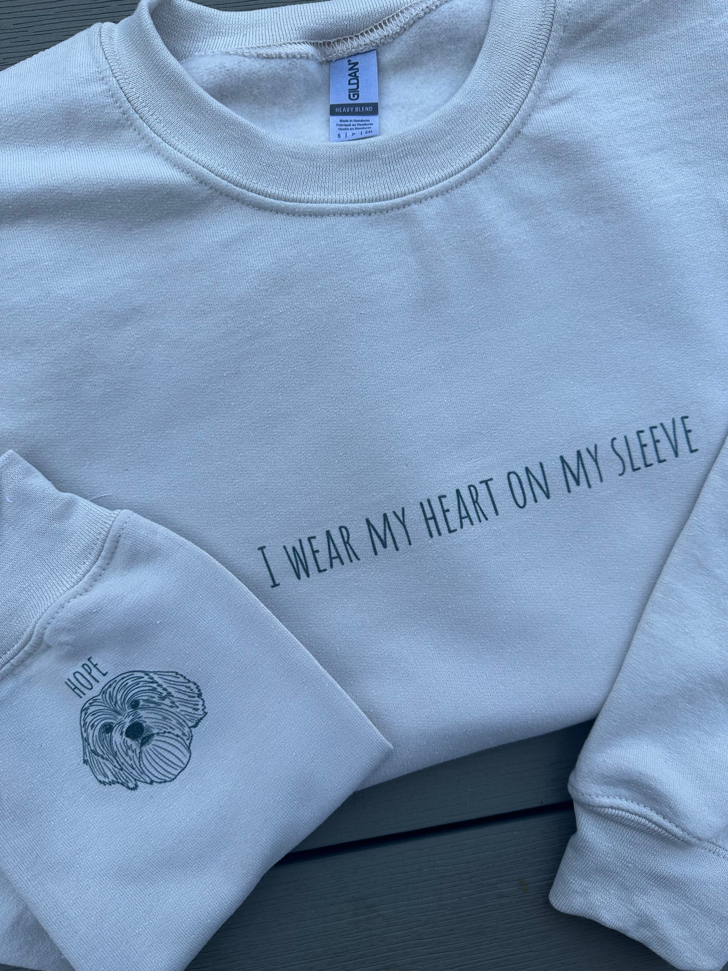 'I wear my heart on my sleeve' dog sweatshirt