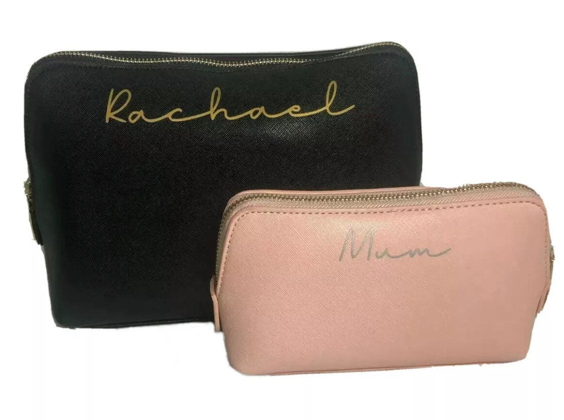 Personalised PU Leather Make Up Bag With Any Name in a choice of colours - Cosmetic Wash - Birthday Bridesmaid Mother's Day Customised Gift