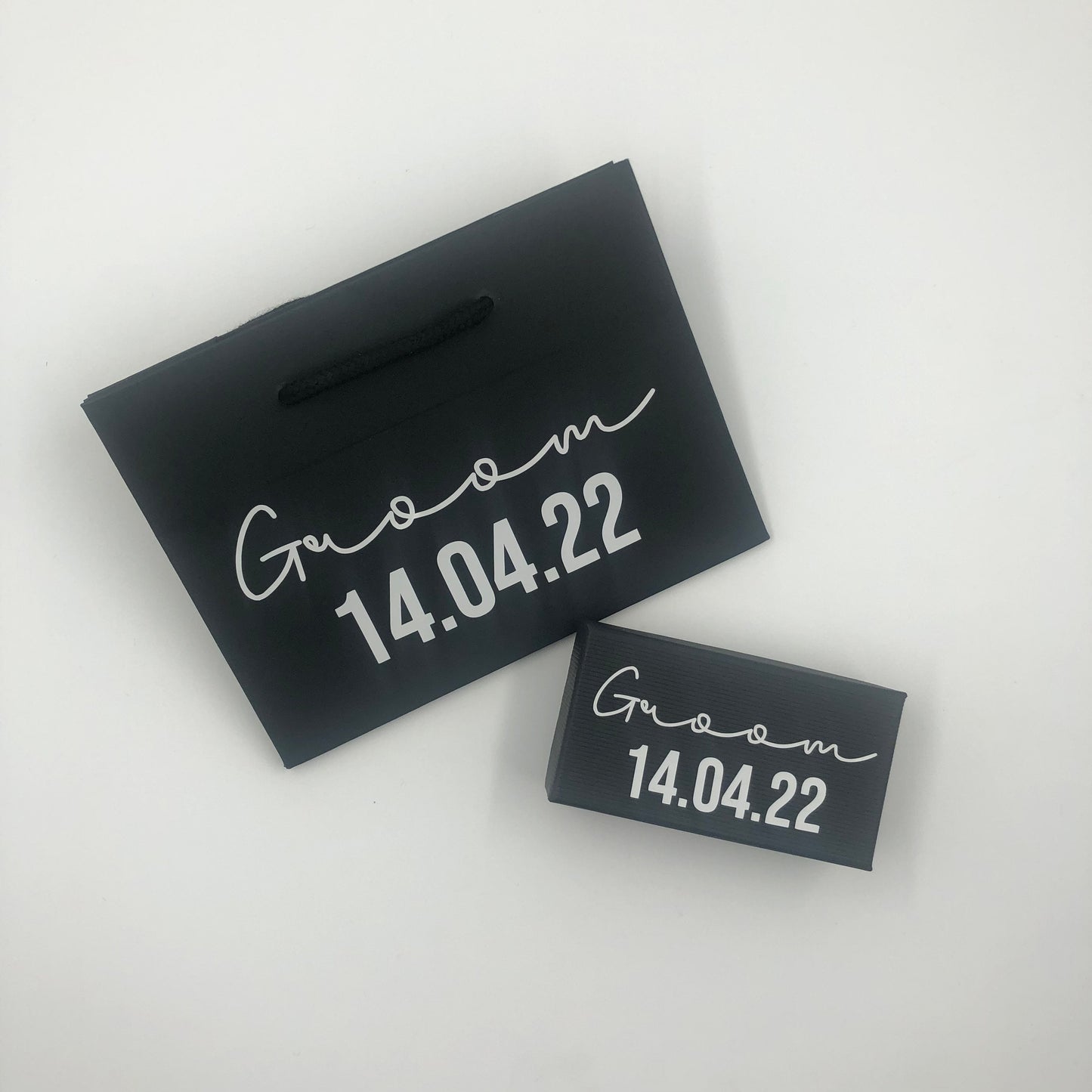 Personalised Groom, Groomsman, Father of the Bride Cufflink Box - Black Keepsake box with white writing - Personalised Date