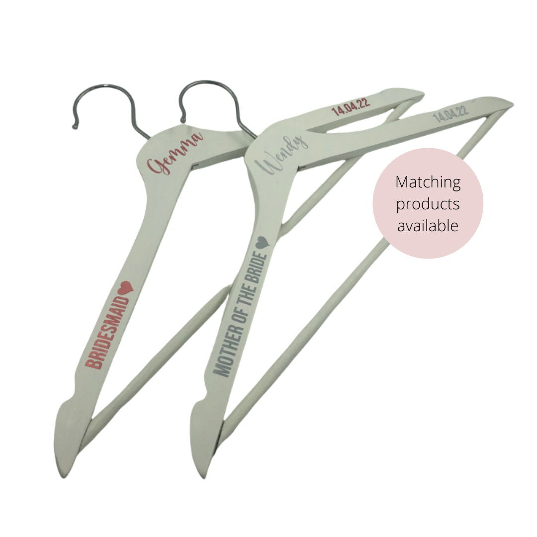 White Wooden Personalised Wedding Dress Hanger with Ribbon | Bride Bridesmaid Bridal Maid of Honour Bridesmaid Mother of the Bride