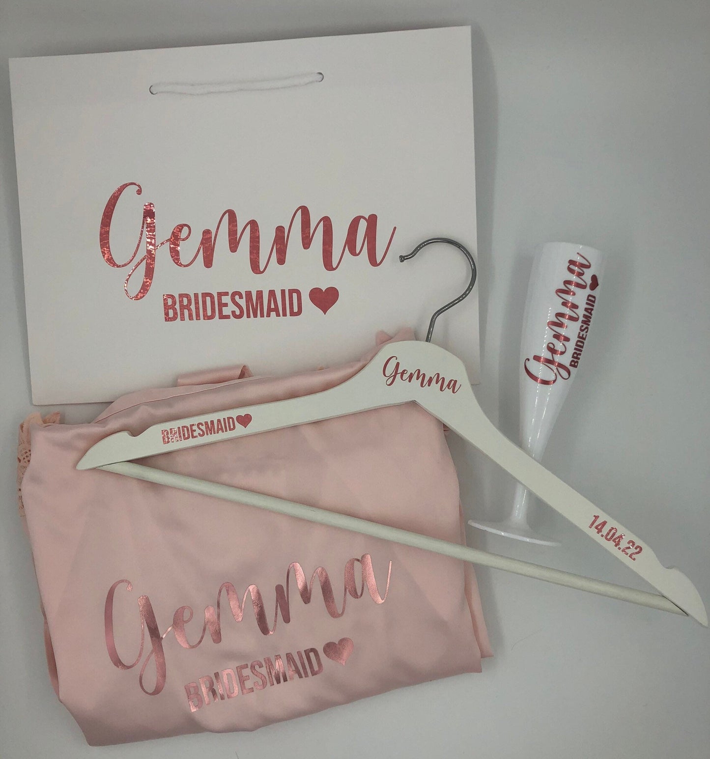 Personalised Bridal Party Bundle | Bridesmaid Robes, Bridesmaid Gift, Bride Customised Set | Robe, Champagne Flute, Hanger,Gift Bag