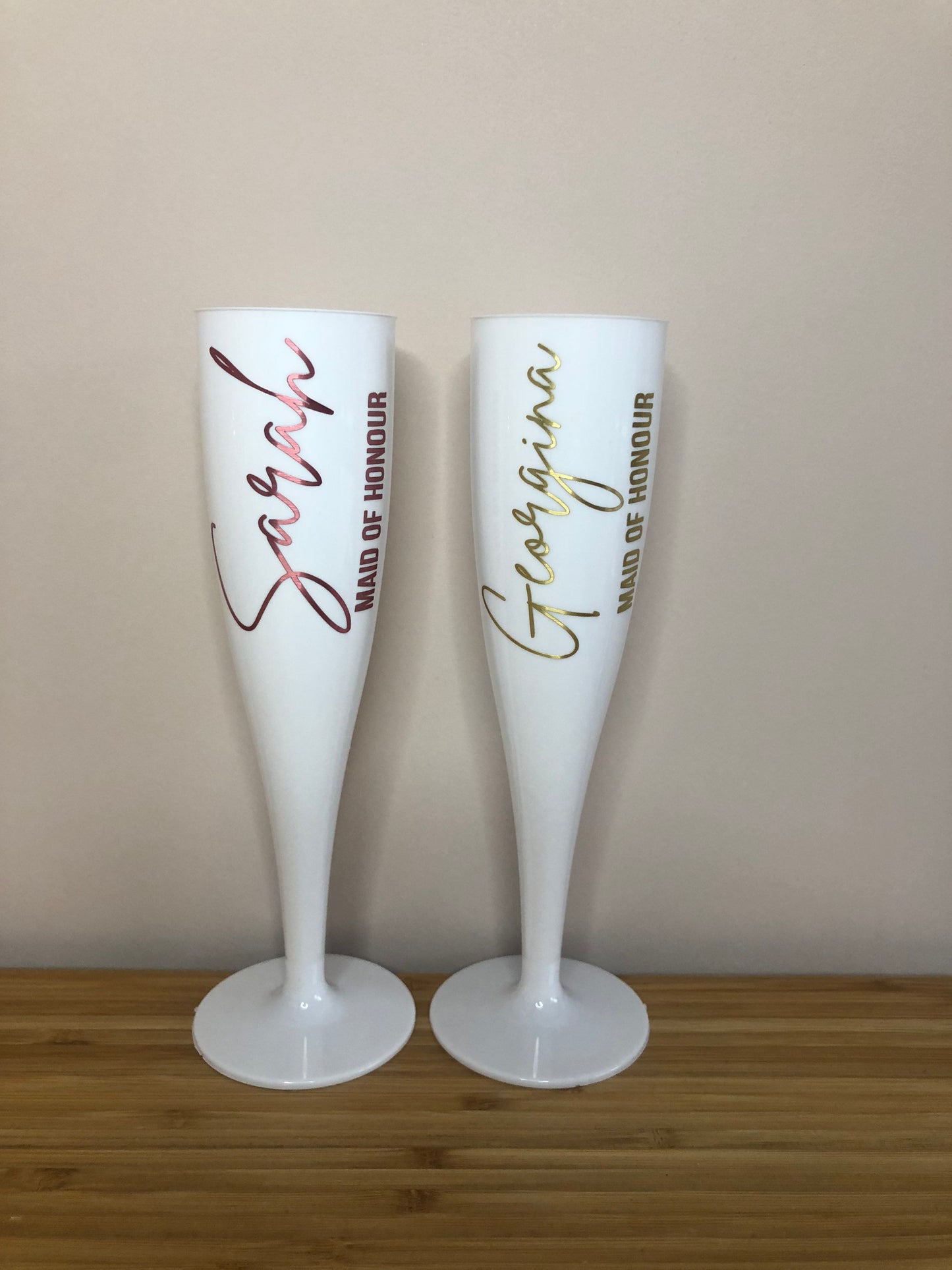 Personalised Champagne Flute - Biodegradable White Plastic - Prosecco glass - hen party, bridal shower, wedding, party, Birthday