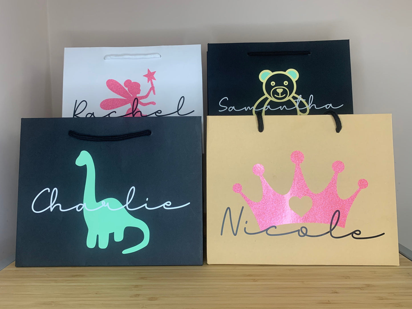 Personalised Children's Birthday Luxury Gift Bag - Dinosaur, Teddy Bear, Crown, Fairy - Various Colours - Kid's Party
