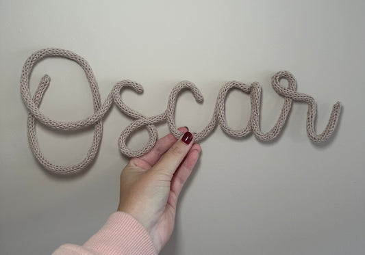 Personalised Knitted Wool Wire Word Sign - Custom Name or Phrase Art Decor - Nursery Bedroom