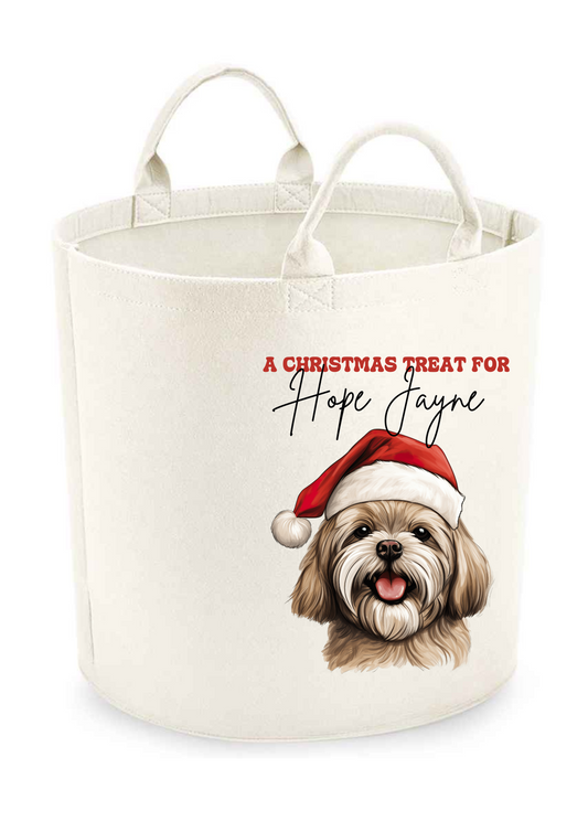 Christmas Santa Hat Dog Felt Present/Toy Trug