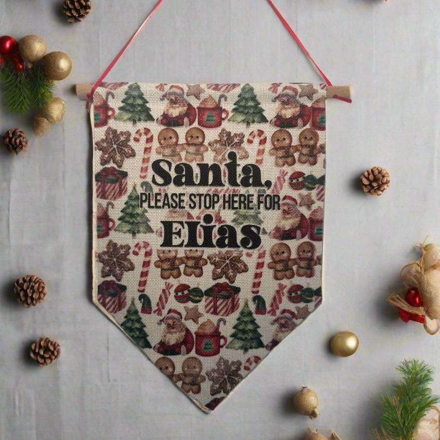 'Santa Please Stop Here' Personalised Christmas Flag