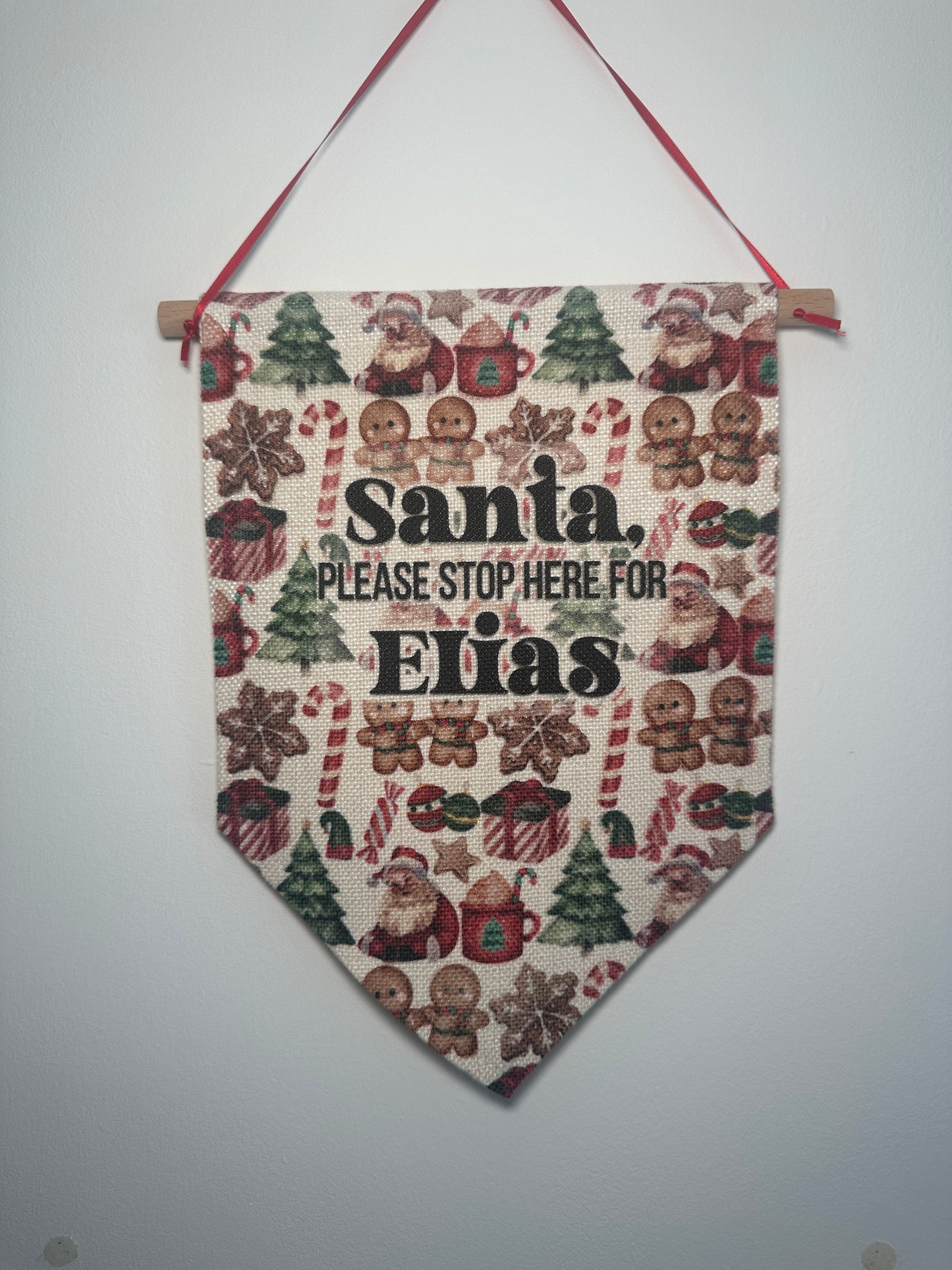 'Santa Please Stop Here' Personalised Christmas Flag