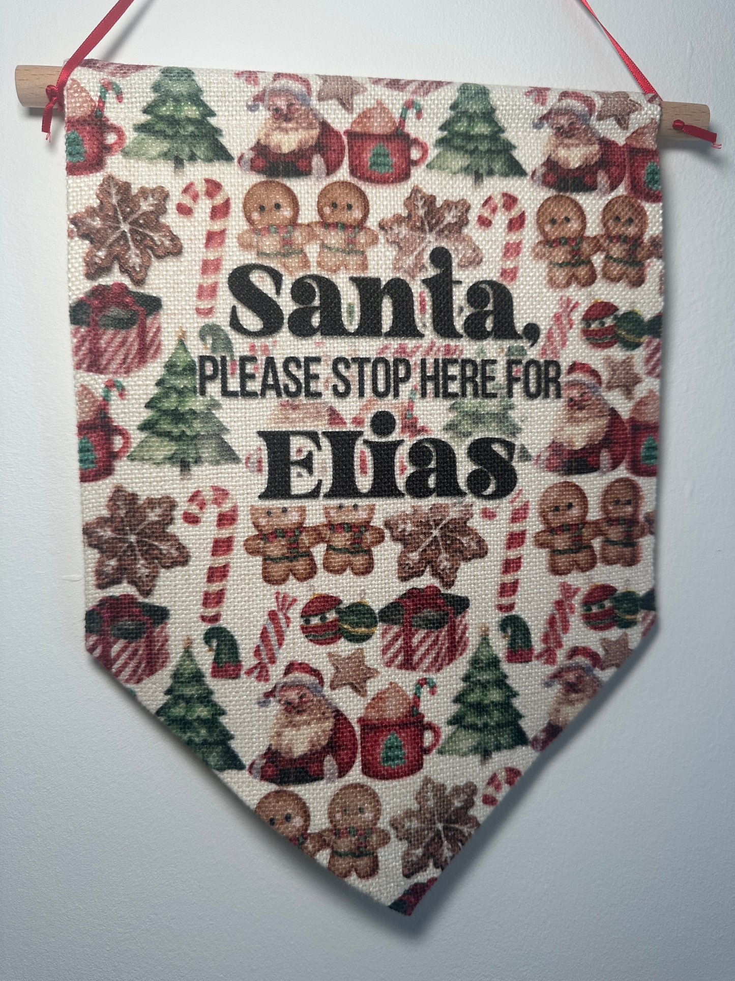 'Santa Please Stop Here' Personalised Christmas Flag