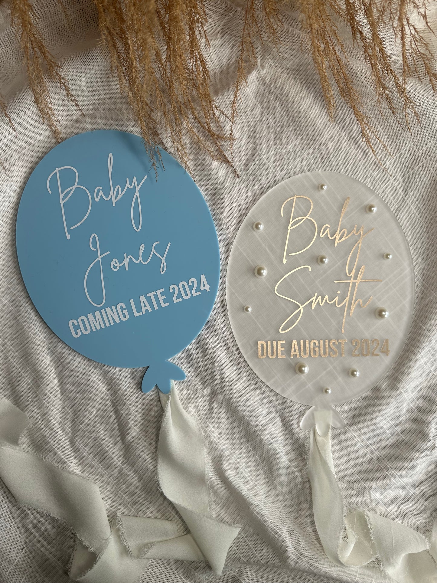 Personalised Acrylic/Wooden Balloon Disc Baby Pregnancy Announcement/New Baby/Gender Reveal