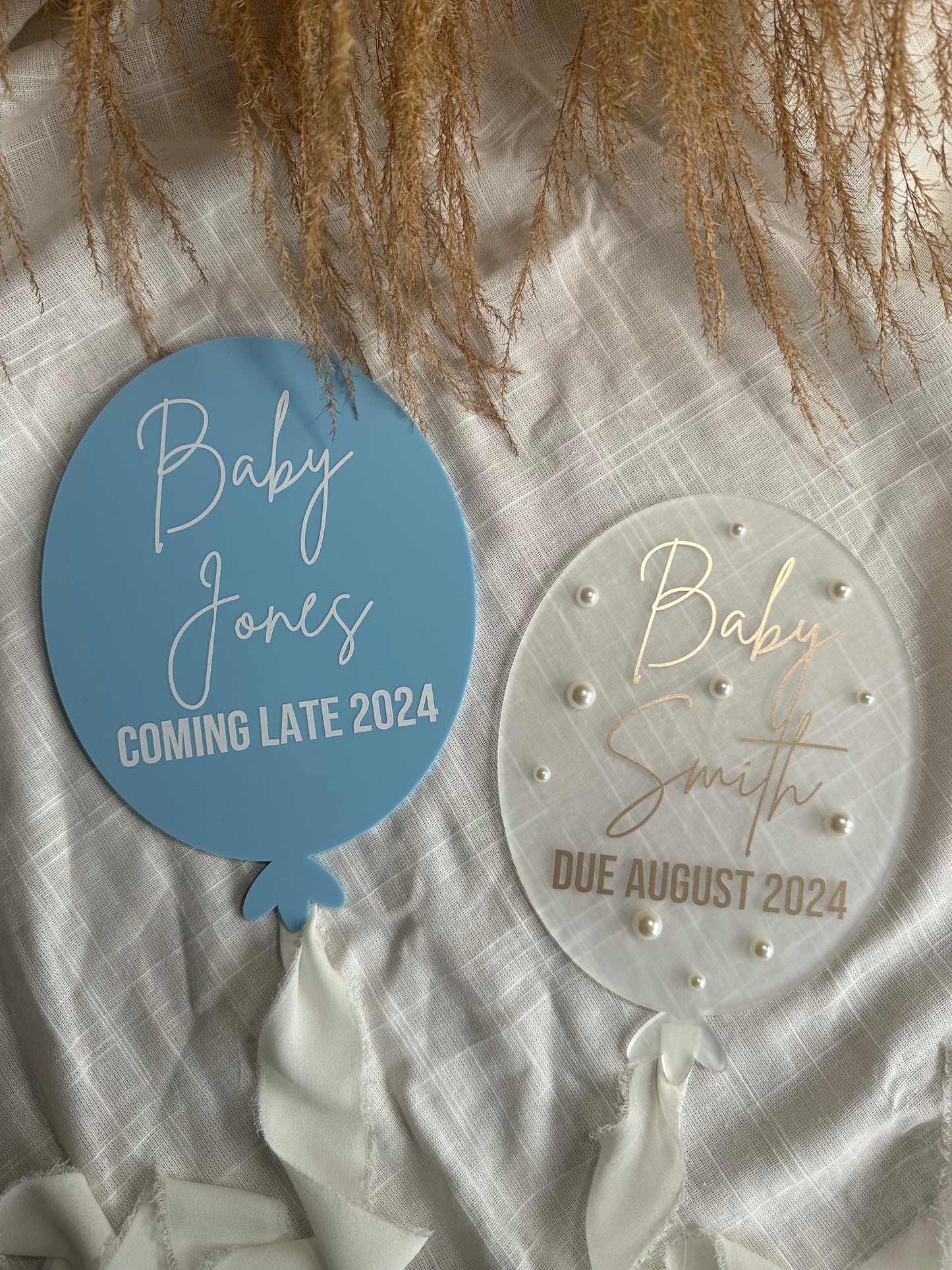 Personalised Acrylic/Wooden Balloon Disc Baby Pregnancy Announcement/New Baby/Gender Reveal