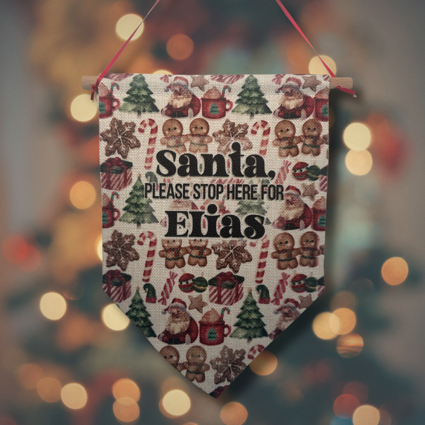 'Santa Please Stop Here' Personalised Christmas Flag