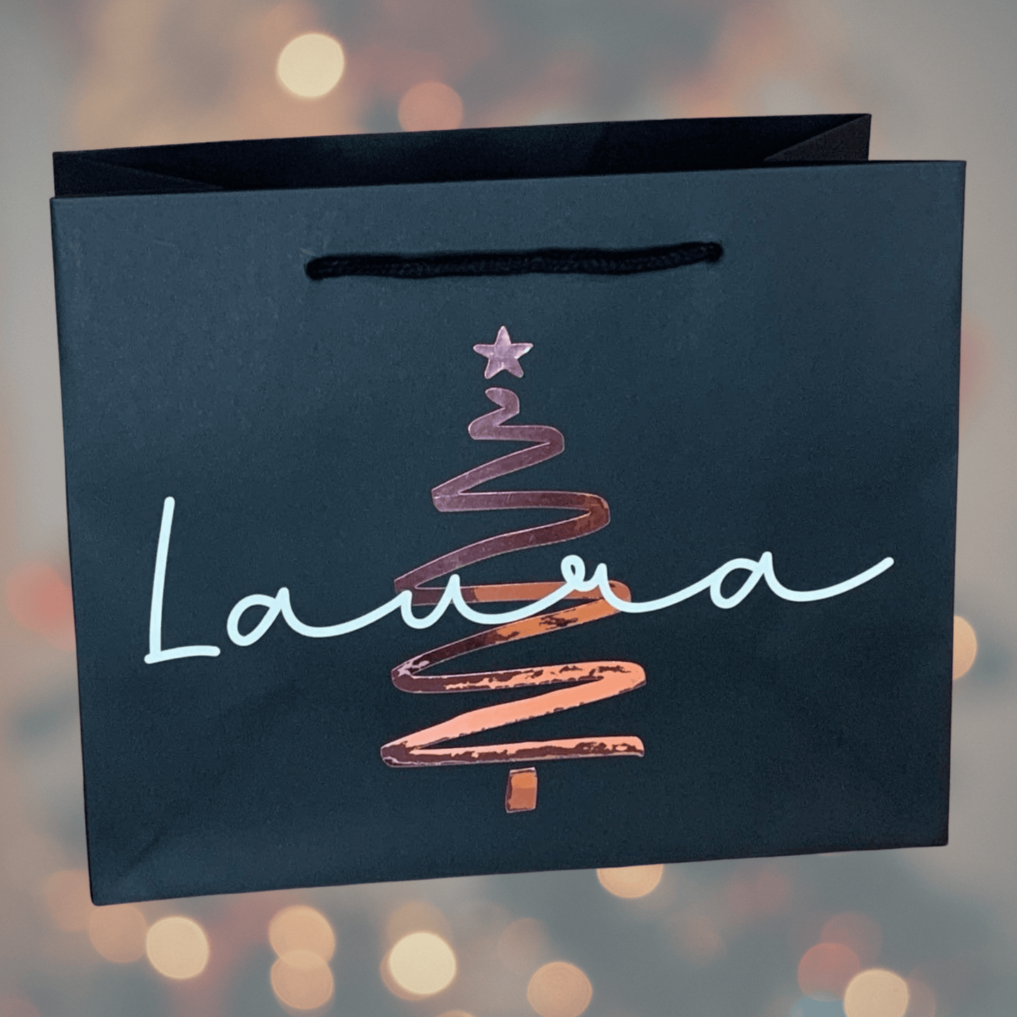 Personalised Christmas Luxury Gift Bag - Mirrored Merry Christmas wording and tree design - Various Colours - Special Present