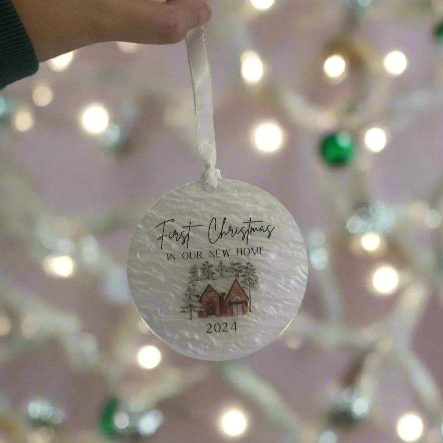 First Christmas in Our New Home 2024 Mother of Pearl Bauble