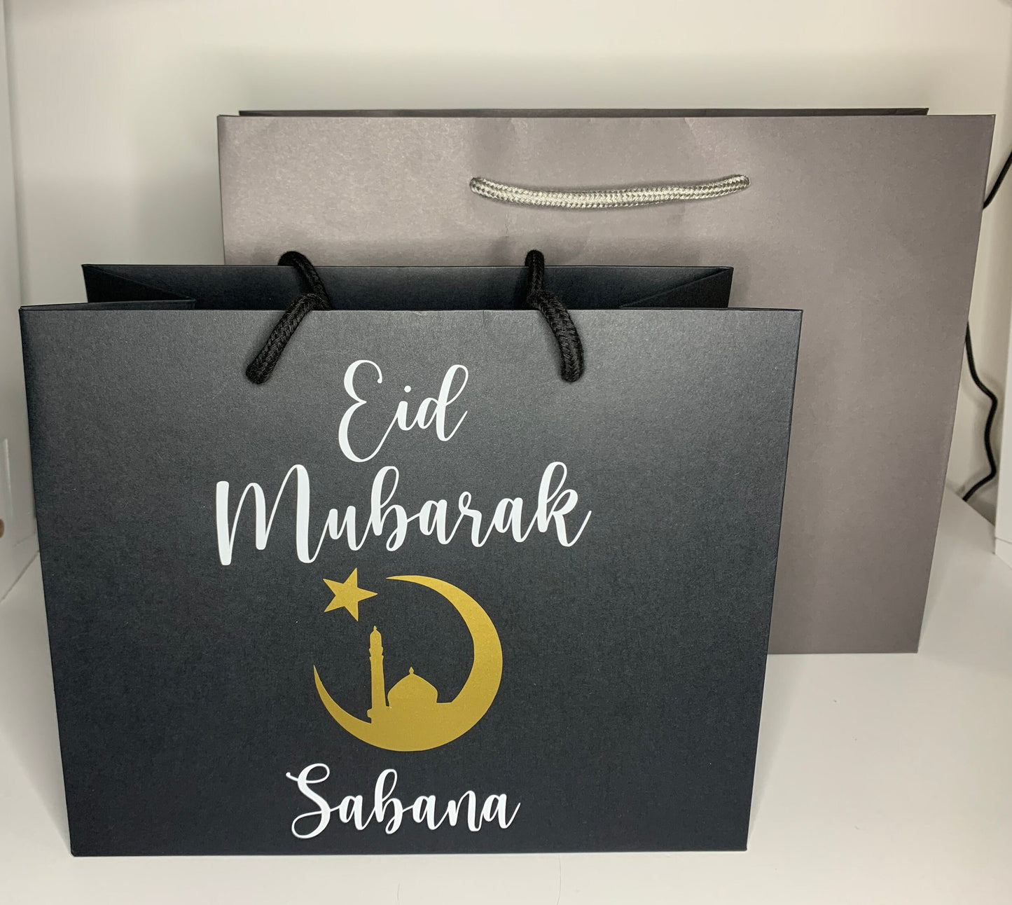 Personalised Eid Mubarak Luxury Gift Bag - Any Custom Name - Black or Grey Bags