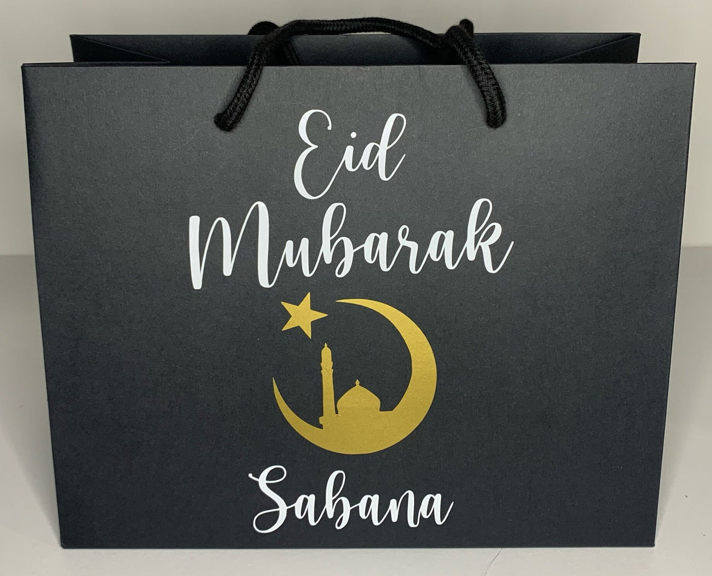 Personalised Eid Mubarak Luxury Gift Bag - Any Custom Name - Black or Grey Bags