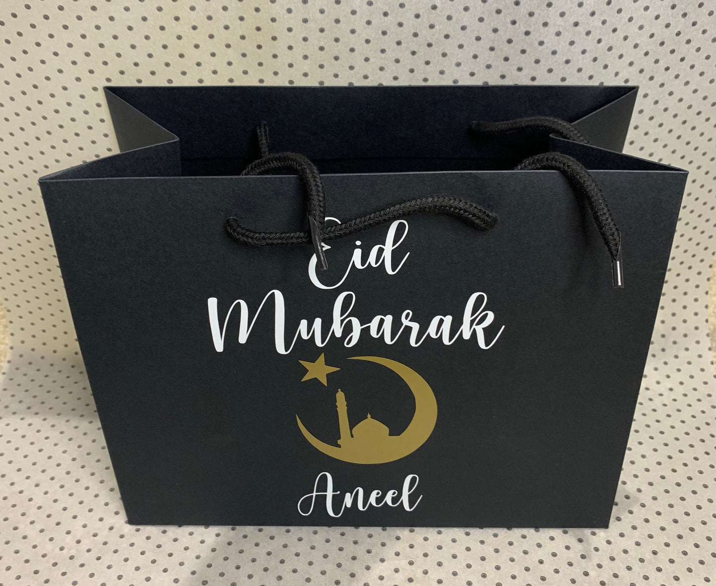 Personalised Eid Mubarak Luxury Gift Bag - Any Custom Name - Black or Grey Bags