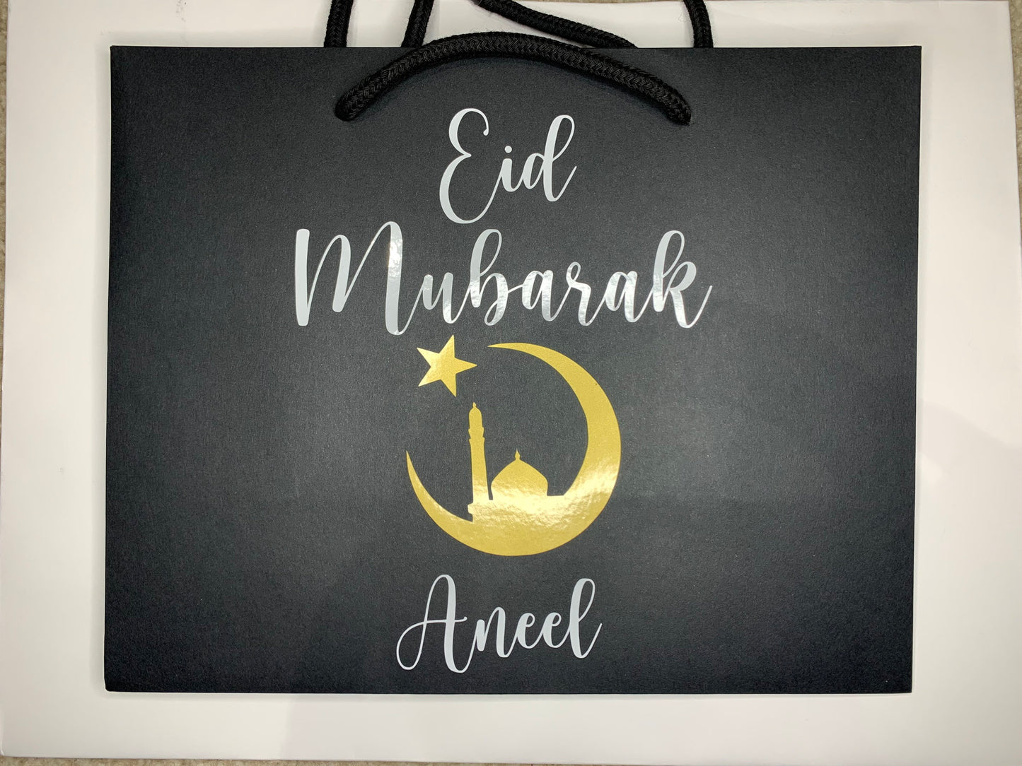 Personalised Eid Mubarak Luxury Gift Bag - Any Custom Name - Black or Grey Bags