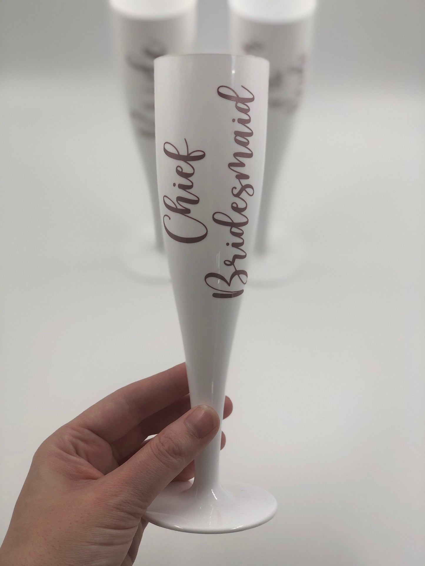 Personalised Champagne Flute - Biodegradable White Plastic - Prosecco glass - hen party, bridal shower, wedding