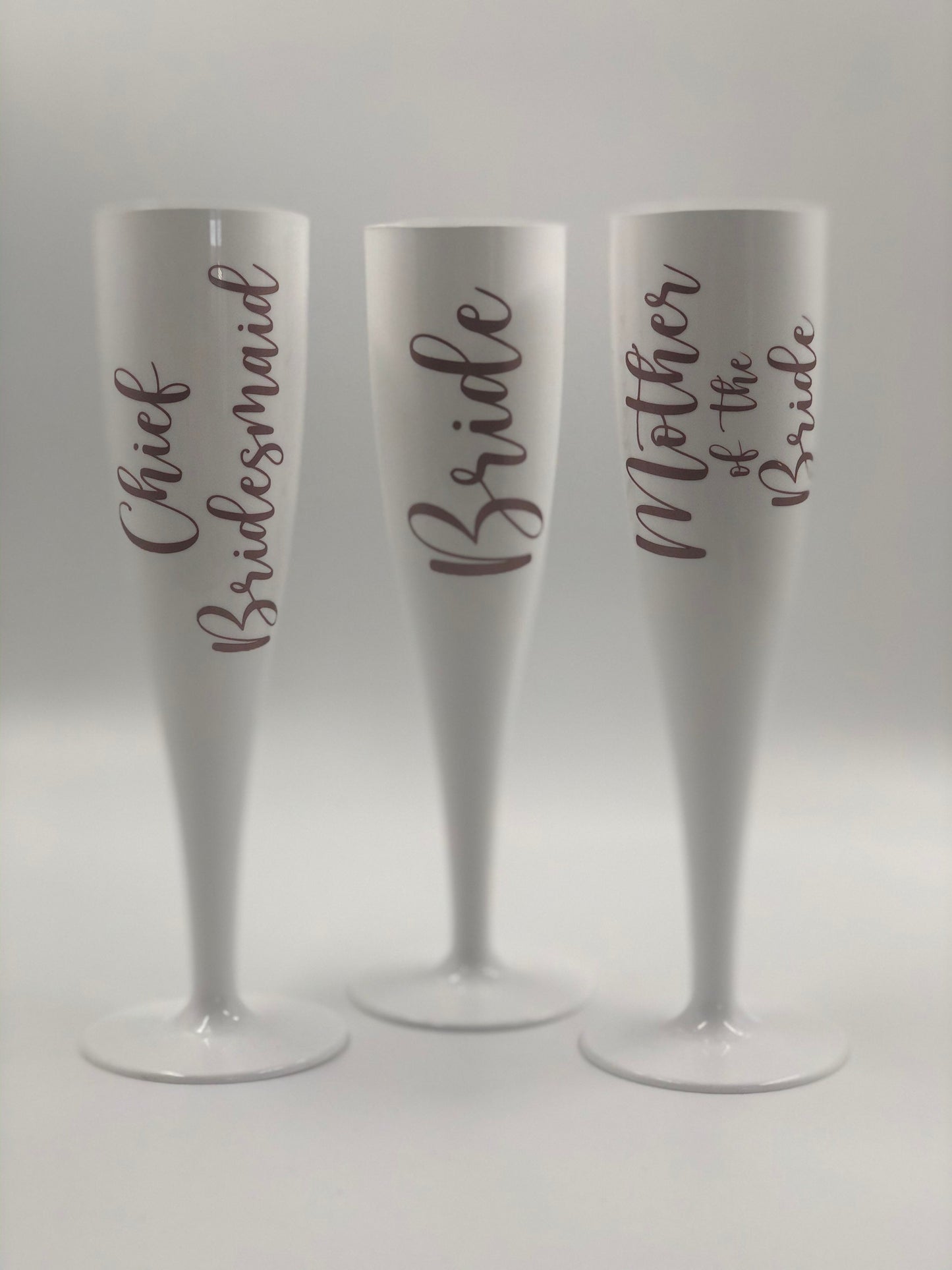 Personalised Champagne Flute - Biodegradable White Plastic - Prosecco glass - hen party, bridal shower, wedding