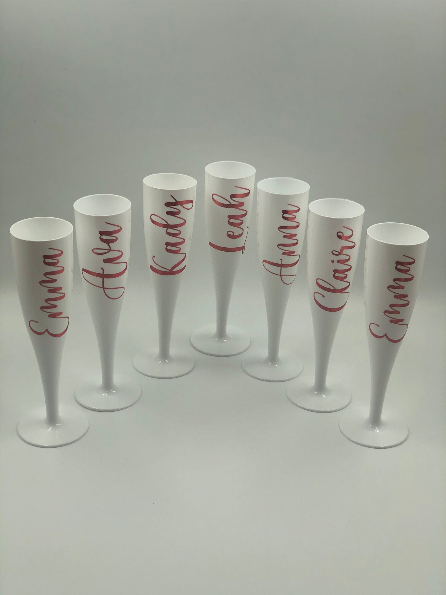 Personalised Champagne Flute - Biodegradable White Plastic - Prosecco glass - hen party, bridal shower, wedding