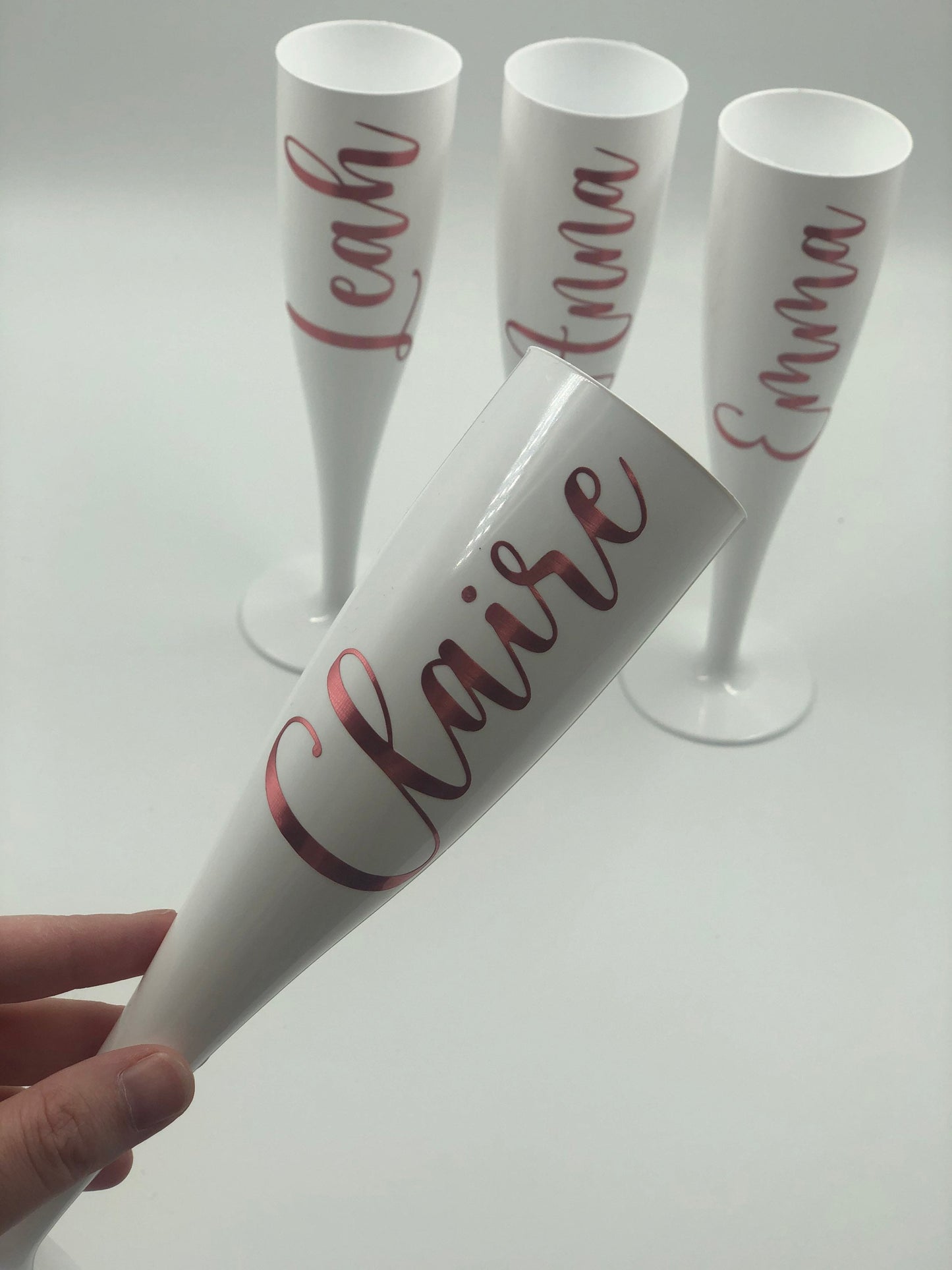 Personalised Champagne Flute - Biodegradable White Plastic - Prosecco glass - hen party, bridal shower, wedding