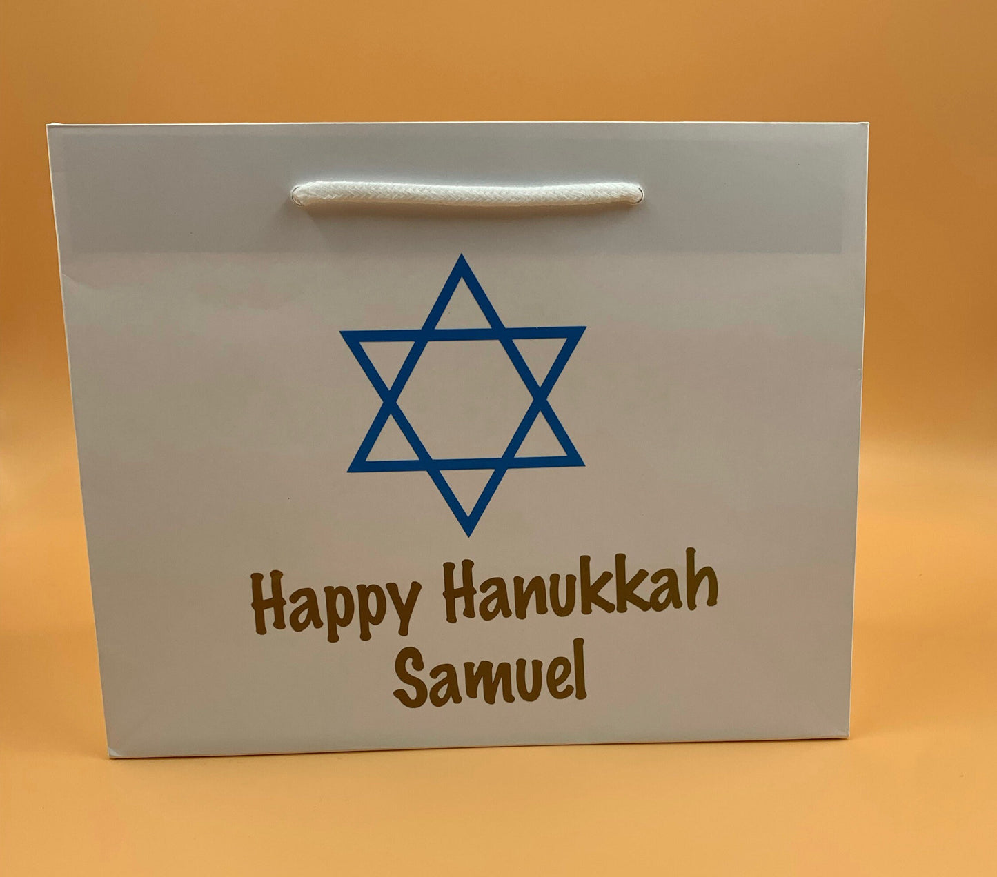 Personalised Happy Hanukkah Luxury Gift Bag - Any Name - Various Colours - Menorah Jewish Celebration Present Favour