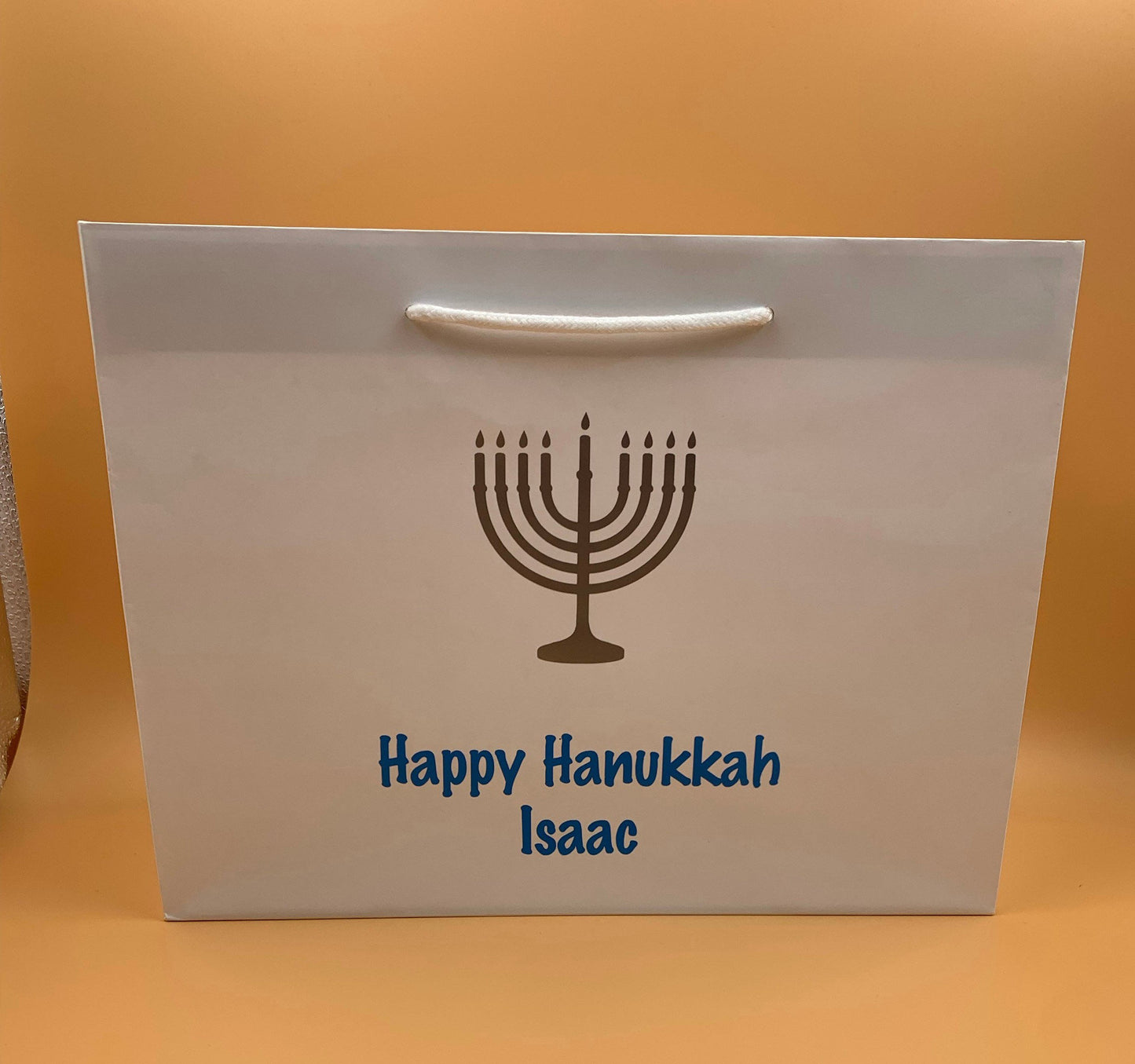 Personalised Happy Hanukkah Luxury Gift Bag - Any Name - Various Colours - Menorah Jewish Celebration Present Favour