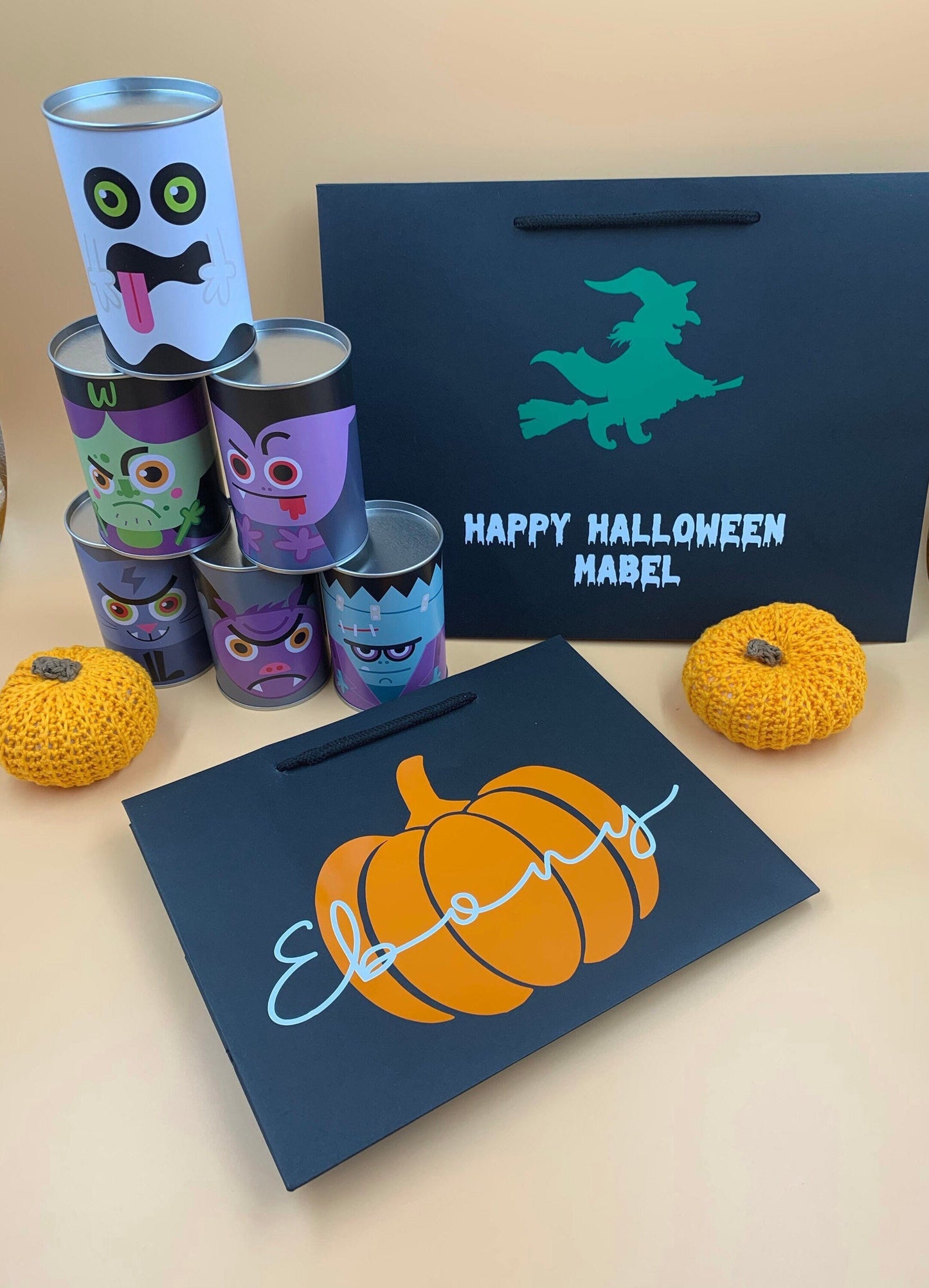 Personalised Halloween Luxury Party Gift Bag - Any Name - Various Colours - Trick or Treat Present Pumpkin Witch