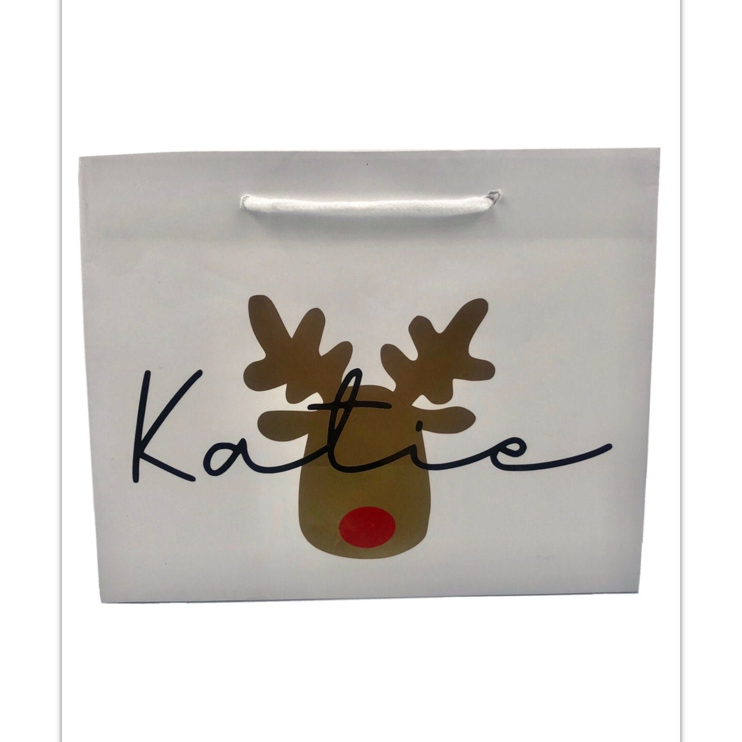 Personalised Christmas Luxury Gift Bag - Reindeer Snowflake Rudolph Christmas Tree Designs - Various Colours - Special Present