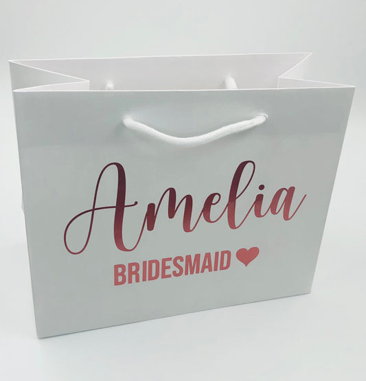 Personalised Bride, Bridesmaid, Mother of the Bride, Maid of Honour Wedding Gift Bag - 4 colours of bags, variety of font colours