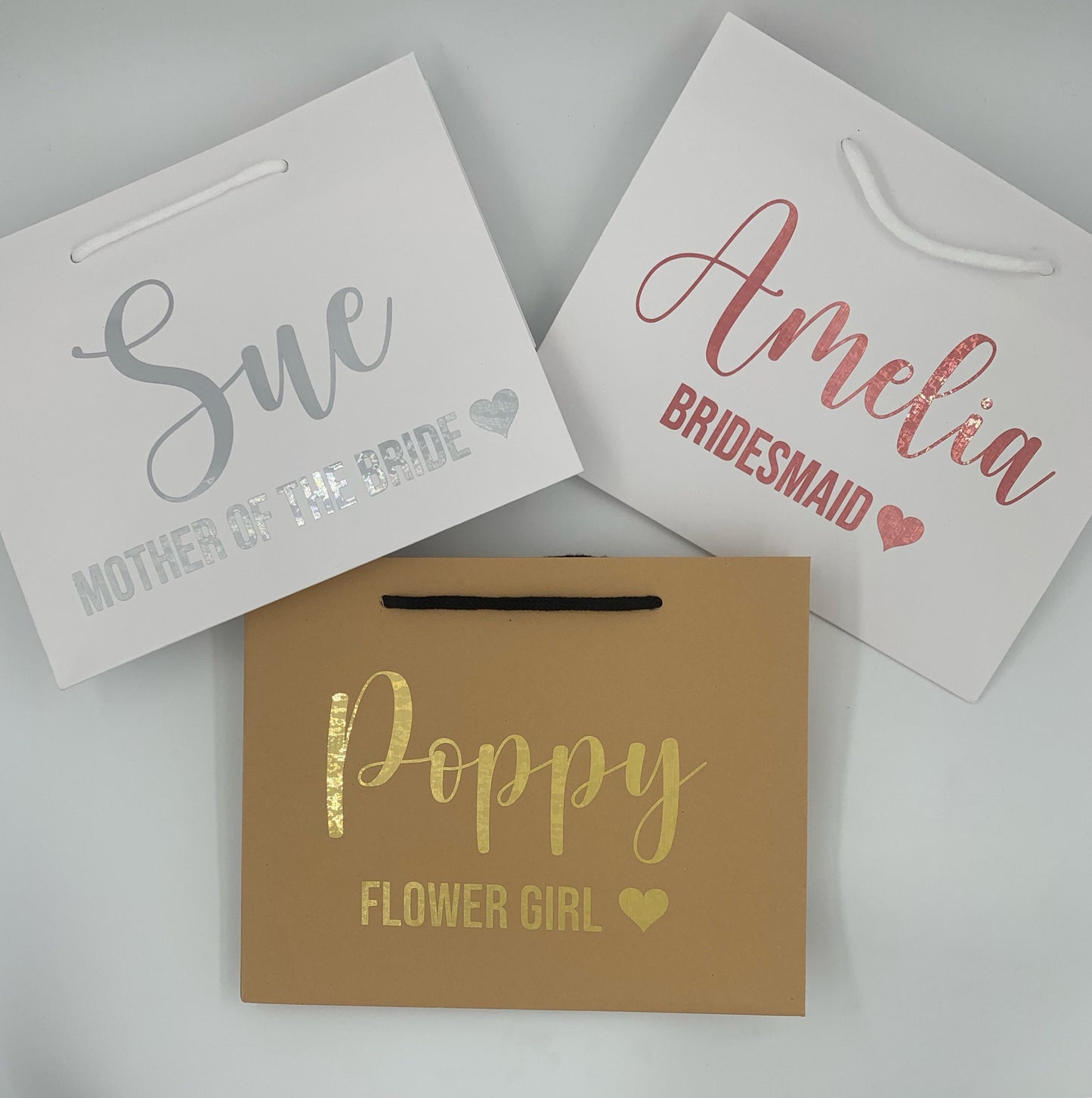 Personalised Bride, Bridesmaid, Mother of the Bride, Maid of Honour Wedding Gift Bag - 4 colours of bags, variety of font colours