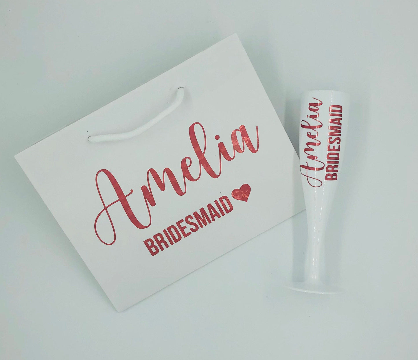 Personalised Bridesmaid, Bride, Mother of the Bride Gift Set/Bundle - Champagne Flute and Matching Gift Bag -Variety of bag and font colours