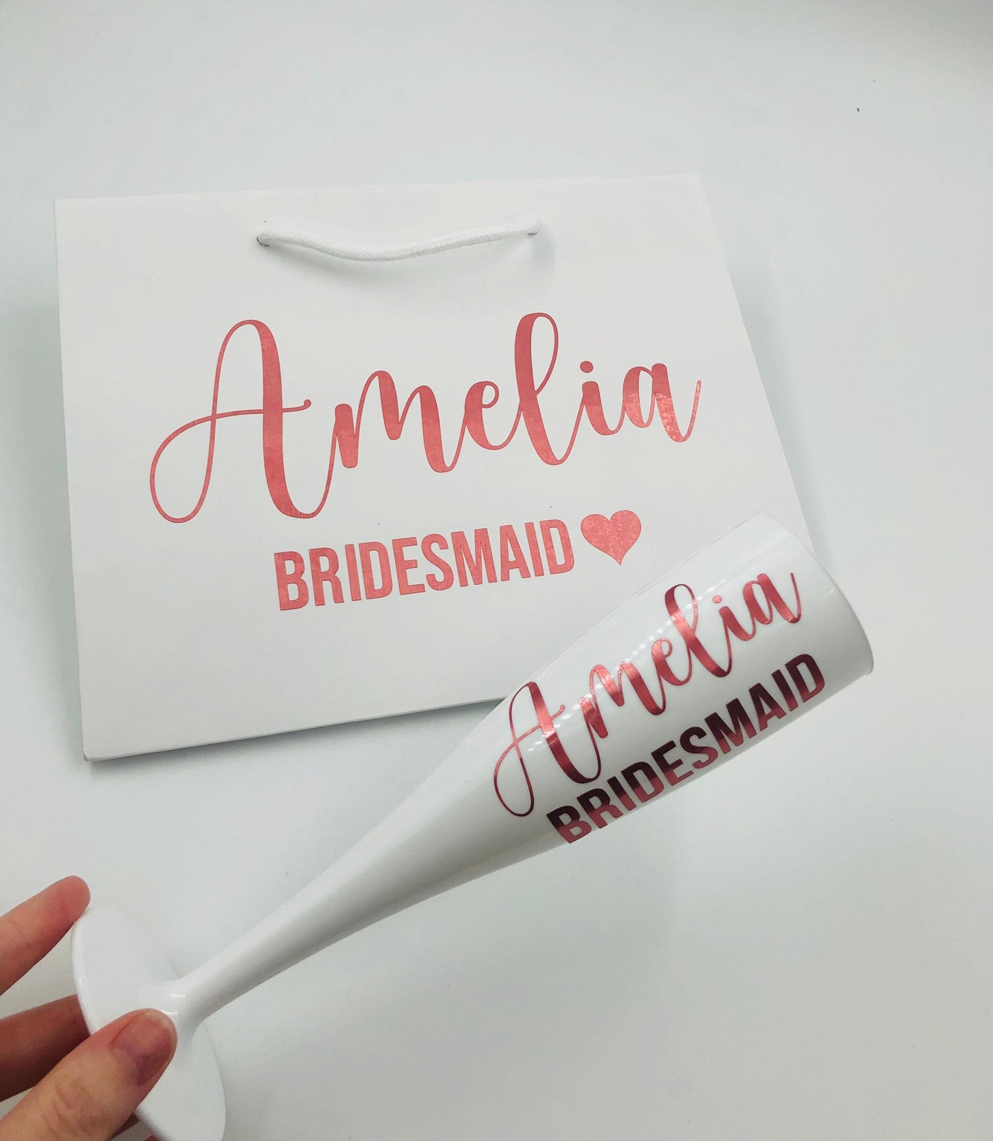 Personalised Bridesmaid, Bride, Mother of the Bride Gift Set/Bundle - Champagne Flute and Matching Gift Bag -Variety of bag and font colours