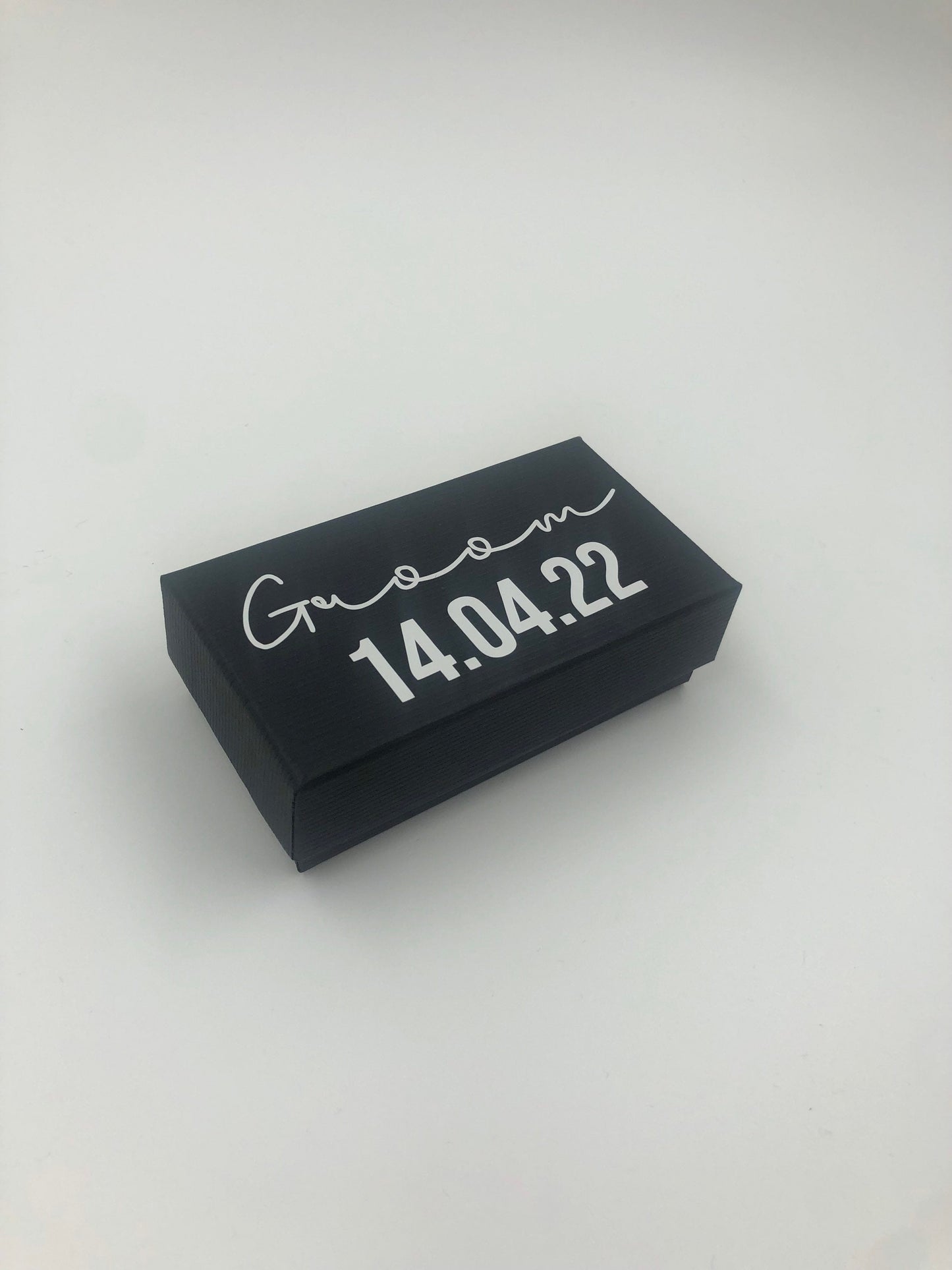 Personalised black cufflink box with matching small black gift bag - best man, groom, father of the bride, father of the groom, groomsman