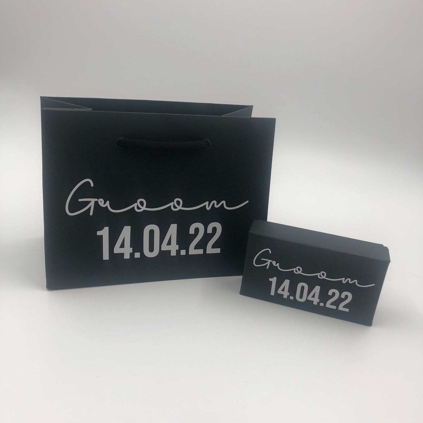 Personalised Groom, Groomsman, Father of the Bride Cufflink Box - Black Keepsake box with white writing - Personalised Date