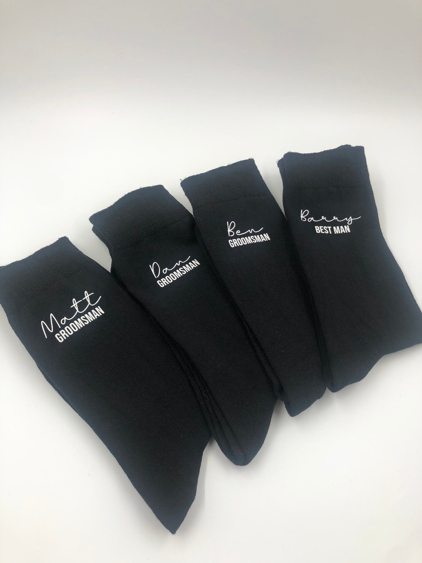 Personalised black socks with matching small black gift bag - best man, groom, father of the bride, father of the groom, groomsman