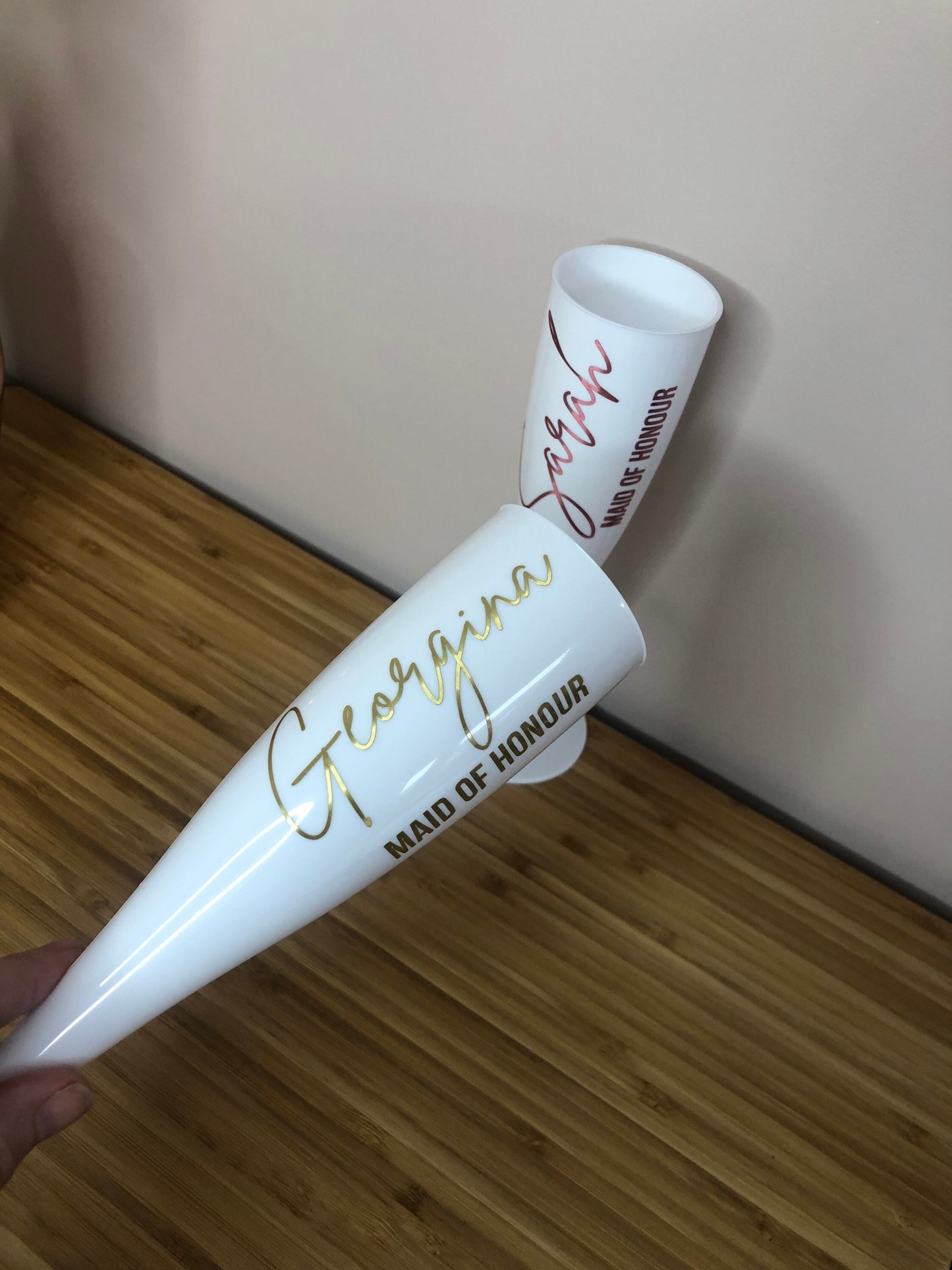 Personalised Champagne Flute - Biodegradable White Plastic - Prosecco glass - hen party, bridal shower, wedding, party, Birthday