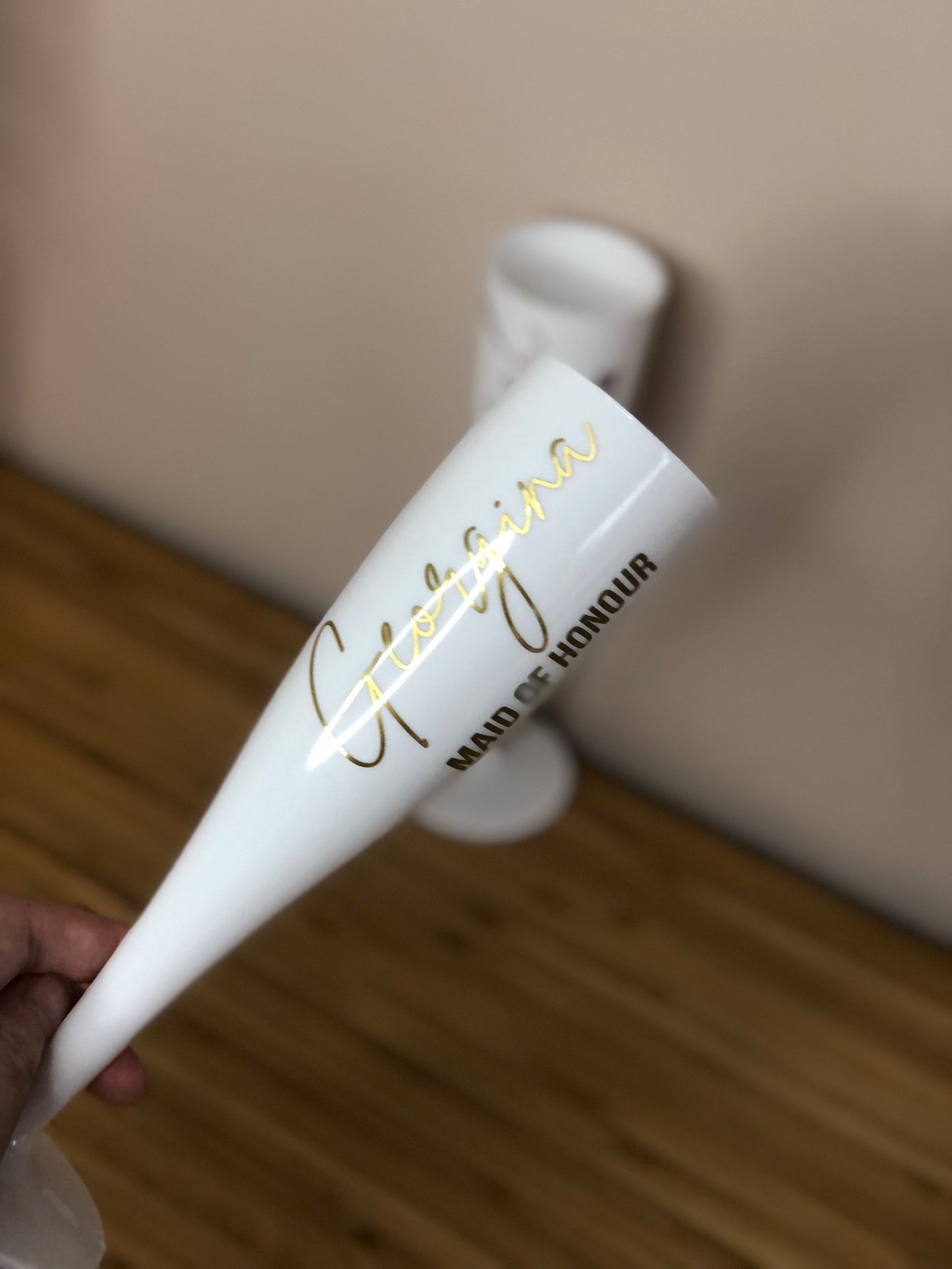 Personalised Champagne Flute - Biodegradable White Plastic - Prosecco glass - hen party, bridal shower, wedding, party, Birthday