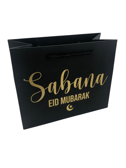 Personalised Eid Mubarak Luxury Gift Bag - Any Custom Name - Black, Grey, White or Kraft Brown Bags