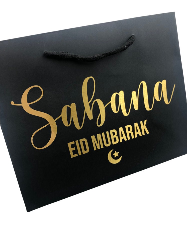 Personalised Eid Mubarak Luxury Gift Bag - Any Custom Name - Black, Grey, White or Kraft Brown Bags