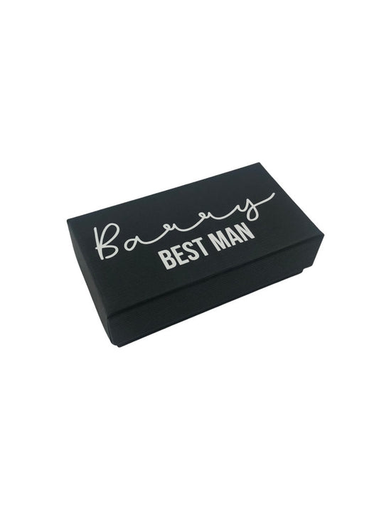 Personalised Groom, Groomsman, Father of the Bride Cufflink Box - Black Keepsake box with white writing - Personalised Name and Role
