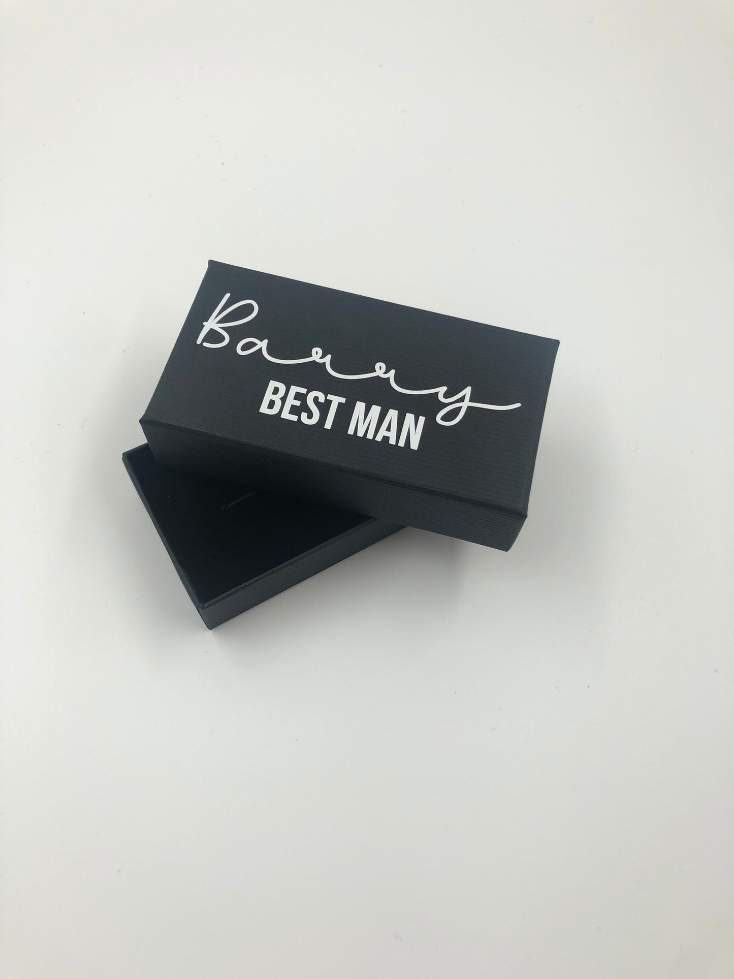 Personalised Groom, Groomsman, Father of the Bride Cufflink Box - Black Keepsake box with white writing - Personalised Name and Role