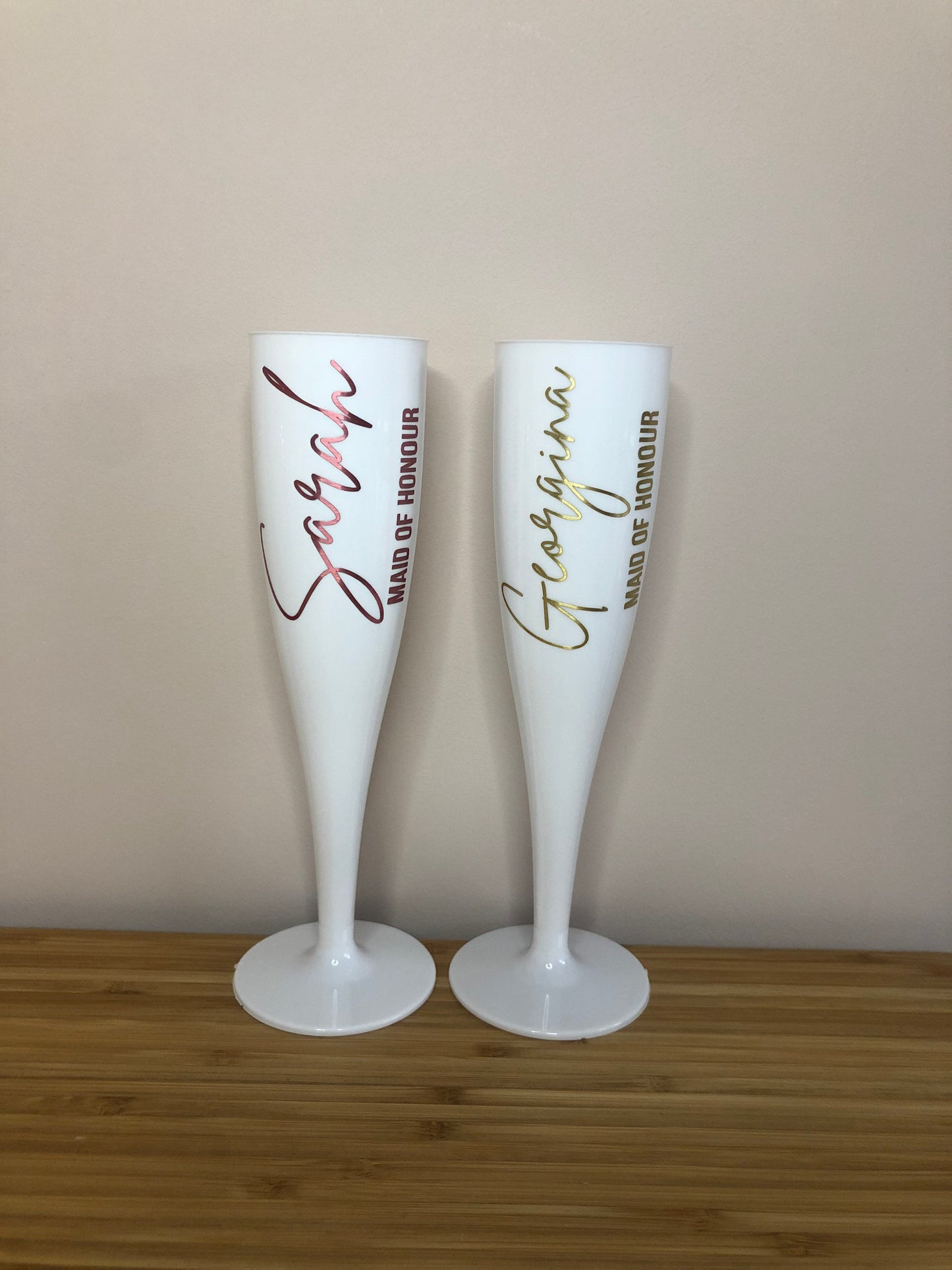 Personalised Champagne Flute - Biodegradable White Plastic - Prosecco glass - hen party, bridal shower, wedding, party, Birthday