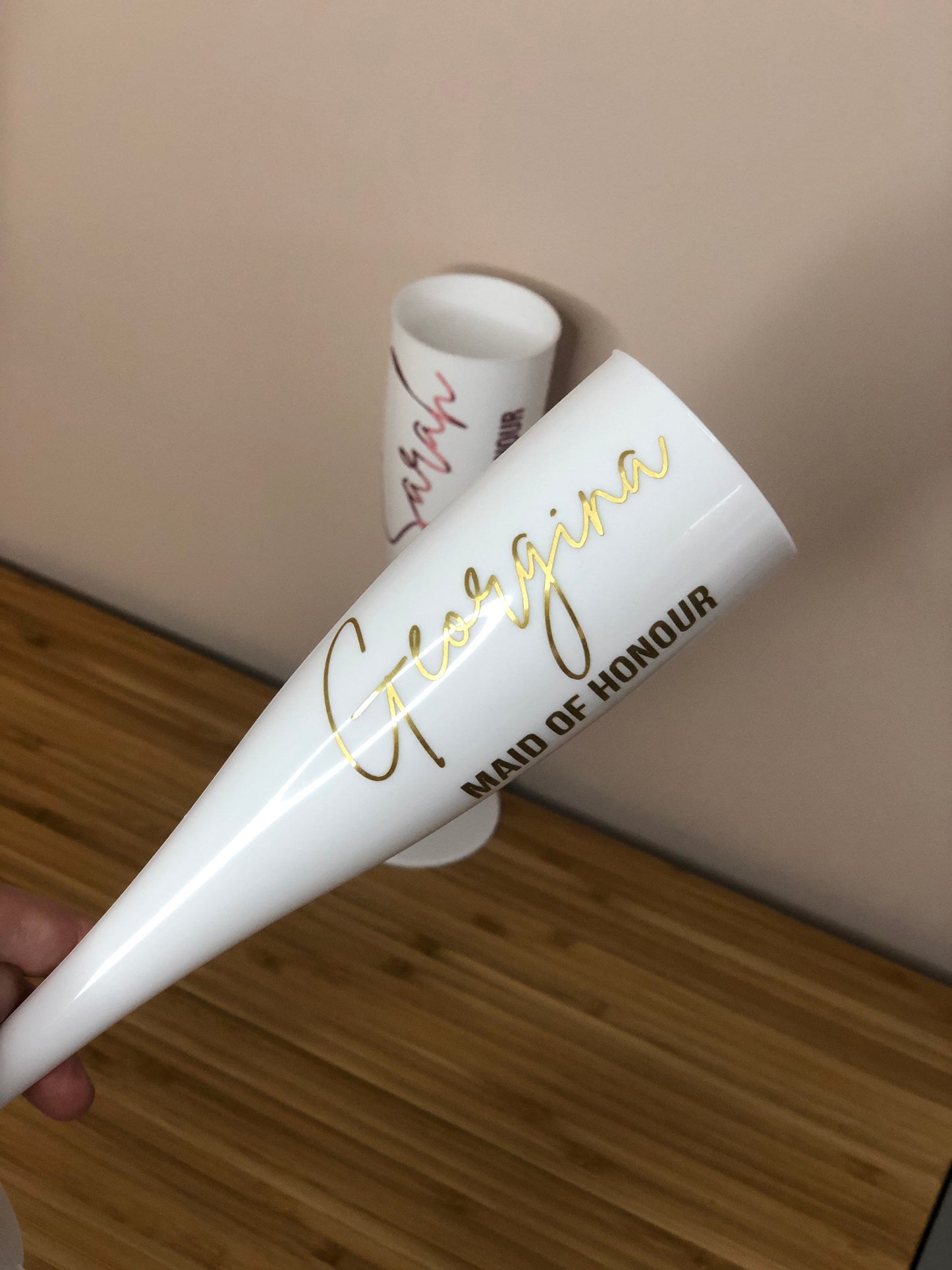 Personalised Champagne Flute - Biodegradable White Plastic - Prosecco glass - hen party, bridal shower, wedding, party, Birthday