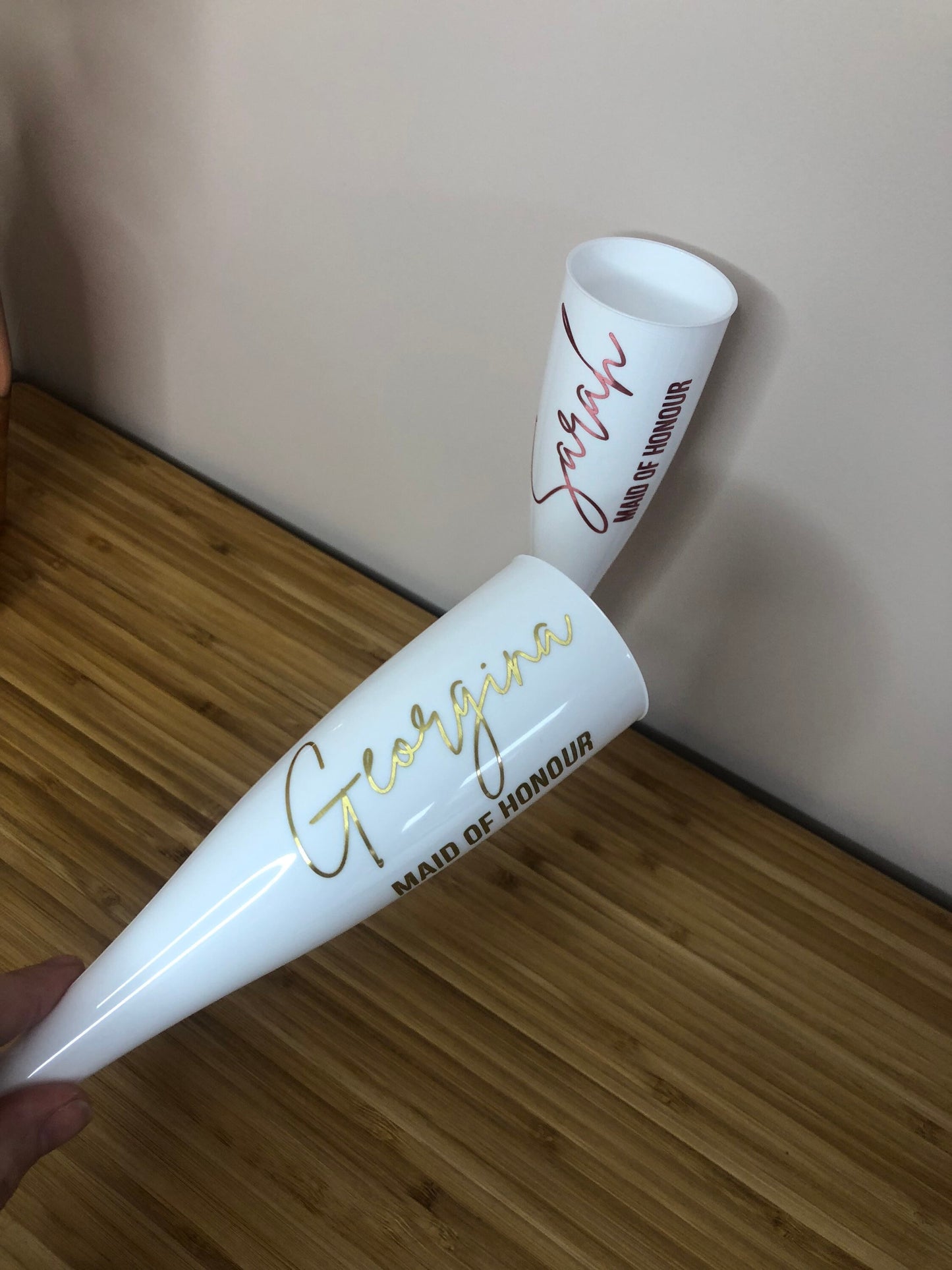 Personalised Champagne Flute - Biodegradable White Plastic - Prosecco glass - hen party, bridal shower, wedding, party, Birthday